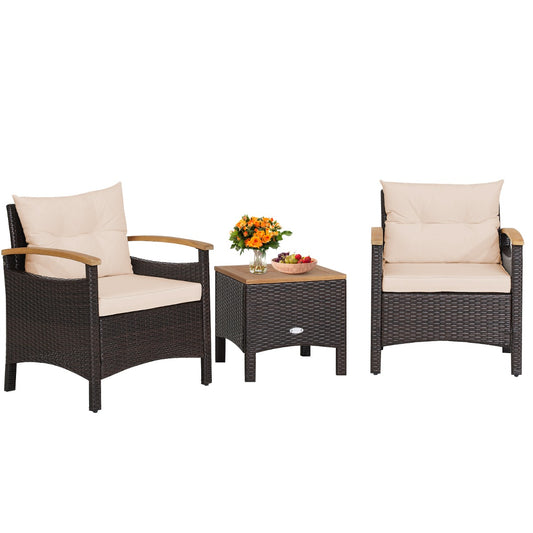 LIVSK 3-delige Terrasmeubelset - Comfortabele Stoelen met Hoge Rugleuning - Praktische Salontafel - Draagvermogen 160 kg -