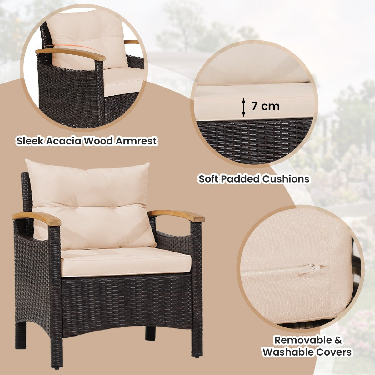 LIVSK 3-delige Terrasmeubelset - Comfortabele Stoelen met Hoge Rugleuning - Praktische Salontafel - Draagvermogen 160 kg -