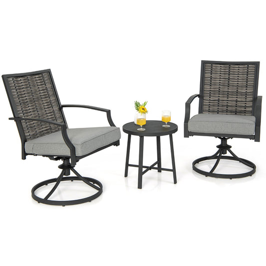 LIVSK 3-Delige Draaibare Patioset - Ergonomische Stoelen met Kussens - Robuust Metaal en PE Rotan - Voor Tuin en Zwembad -