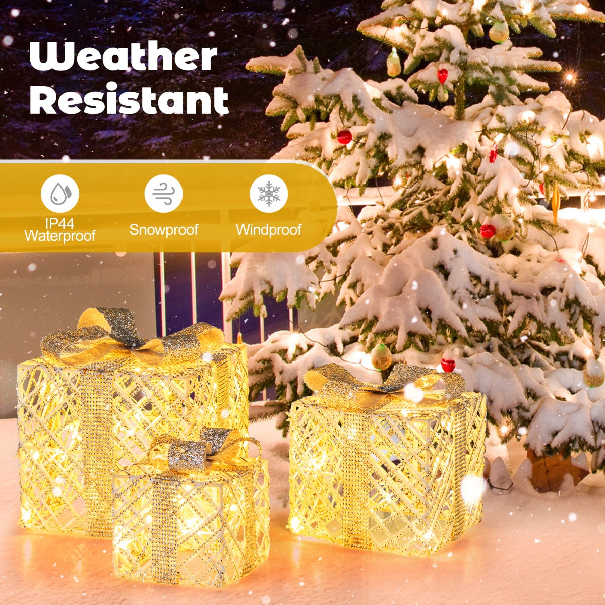 LIVSK Kristalversierde Cadeauboxen - 3-pack met 50 LED-lampen - Waterdicht en Sneeuwbestendig - Inclusief Accessoires - Wit