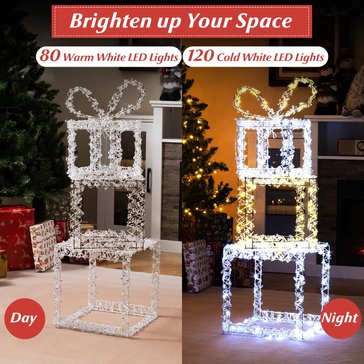LIVSK LED-cadeauboxenset - 3 Stuks met 80 Warmwitte en 120 Koelwitte Lampjes - Weerbestendig - Eenvoudige Installatie -