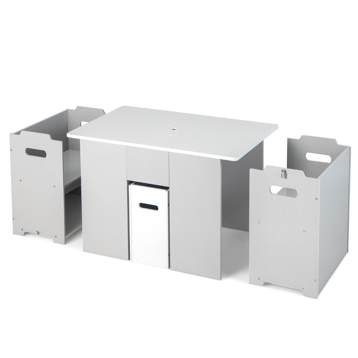 LIVSK 4-in-1 Kindertafel en Stoelenset - Multifunctioneel met Opbergruimte - Veilig Ontwerp - Voor Kinderen vanaf 3 Jaar - Grijs