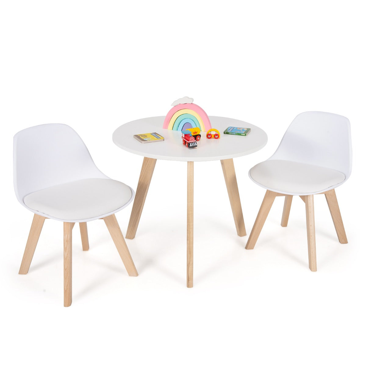 LIVSK 3-delige Tafel- en Stoelenset - Ronde Tafel met 2 Ergonomische Stoelen - Veilig en Comfortabel - Voor Kinderen 3-8 jaar -
