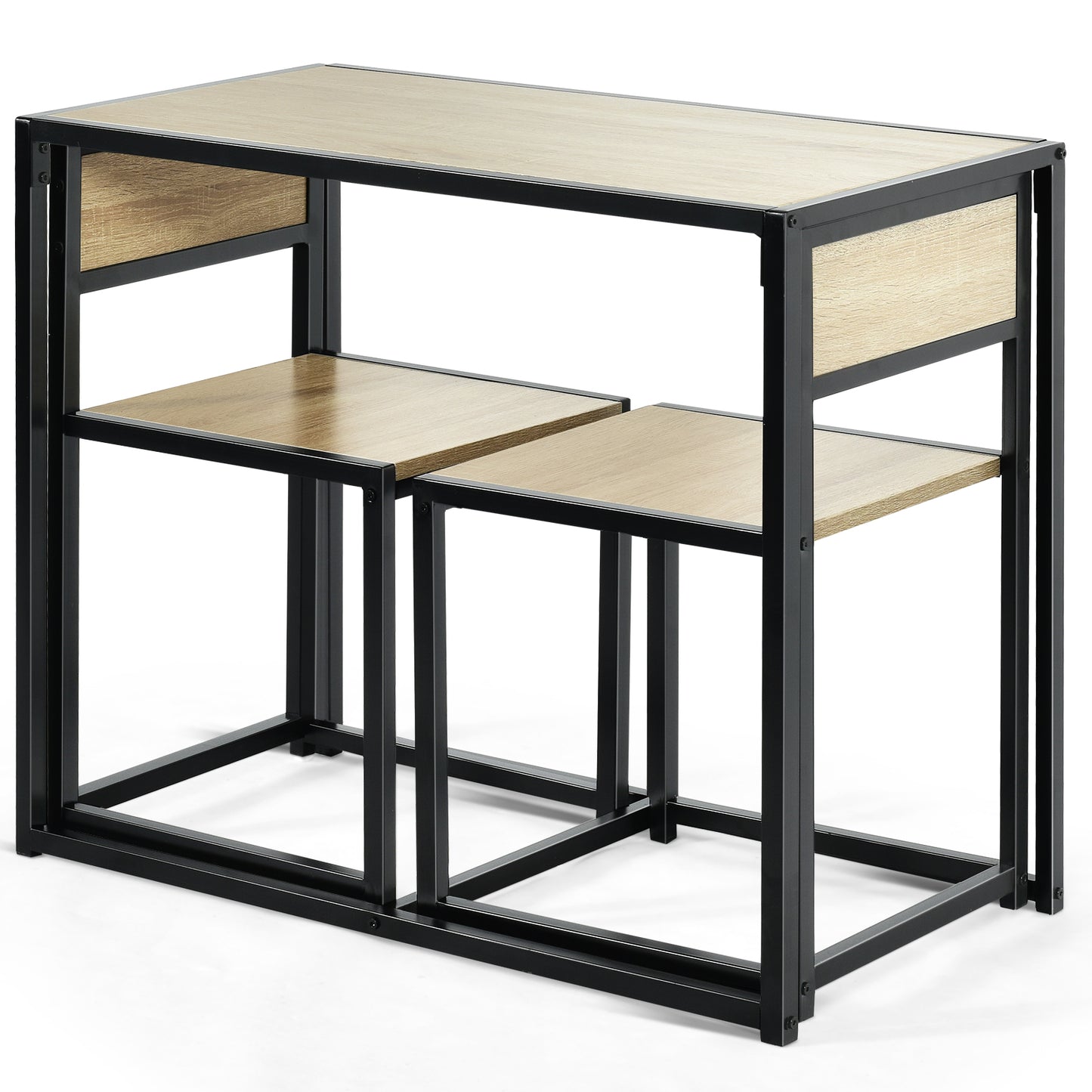 LIVSK 3-Delige Eettafel- en Stoelenset - Ruimtebesparend - Stalen Frame - Krasbestendig - Natuurlijk