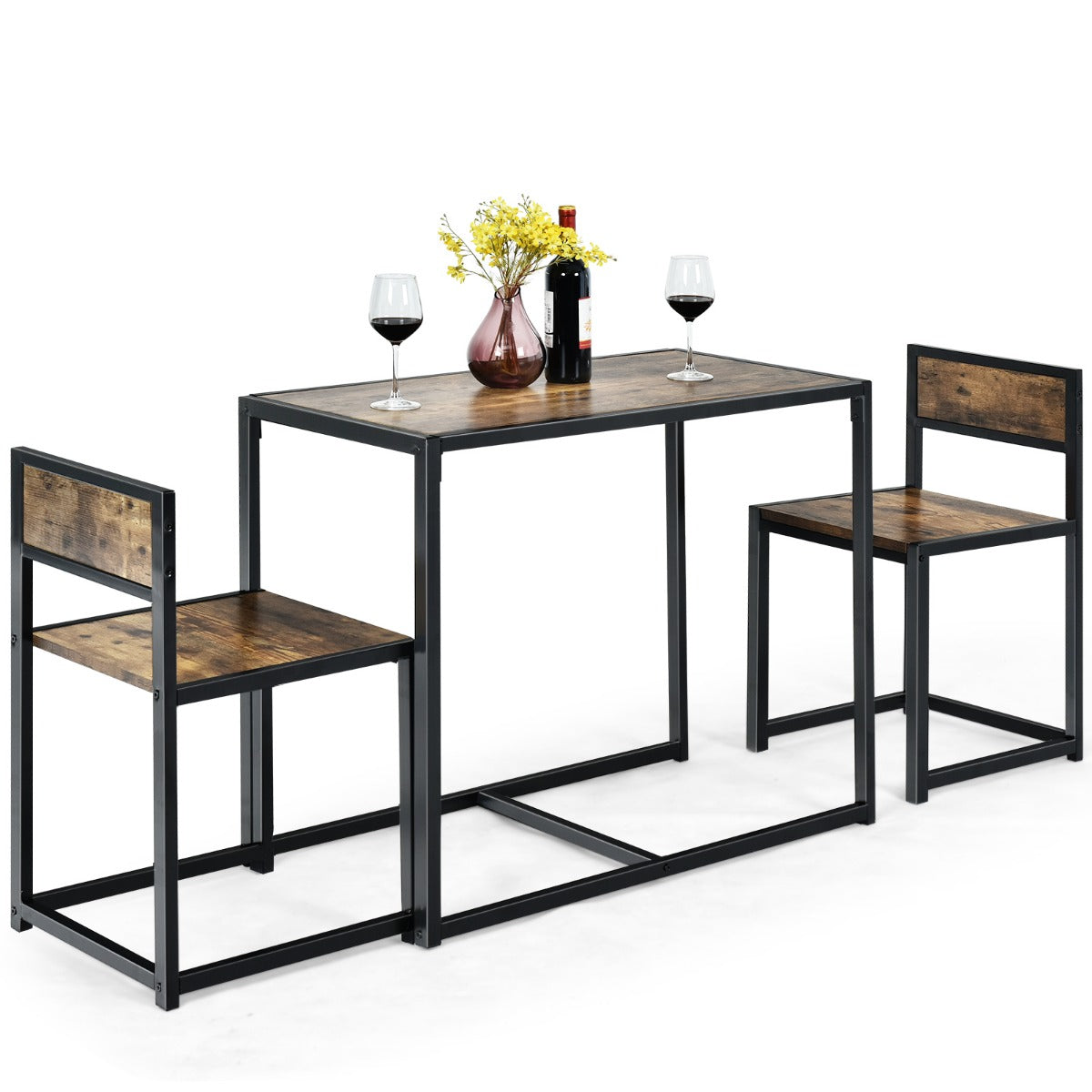 LIVSK 3-Delige Tafel- en Stoelenset - Ruimtebesparend - Gepoedercoat Stalen Frame - Comfortabele Stoelen - Antiek