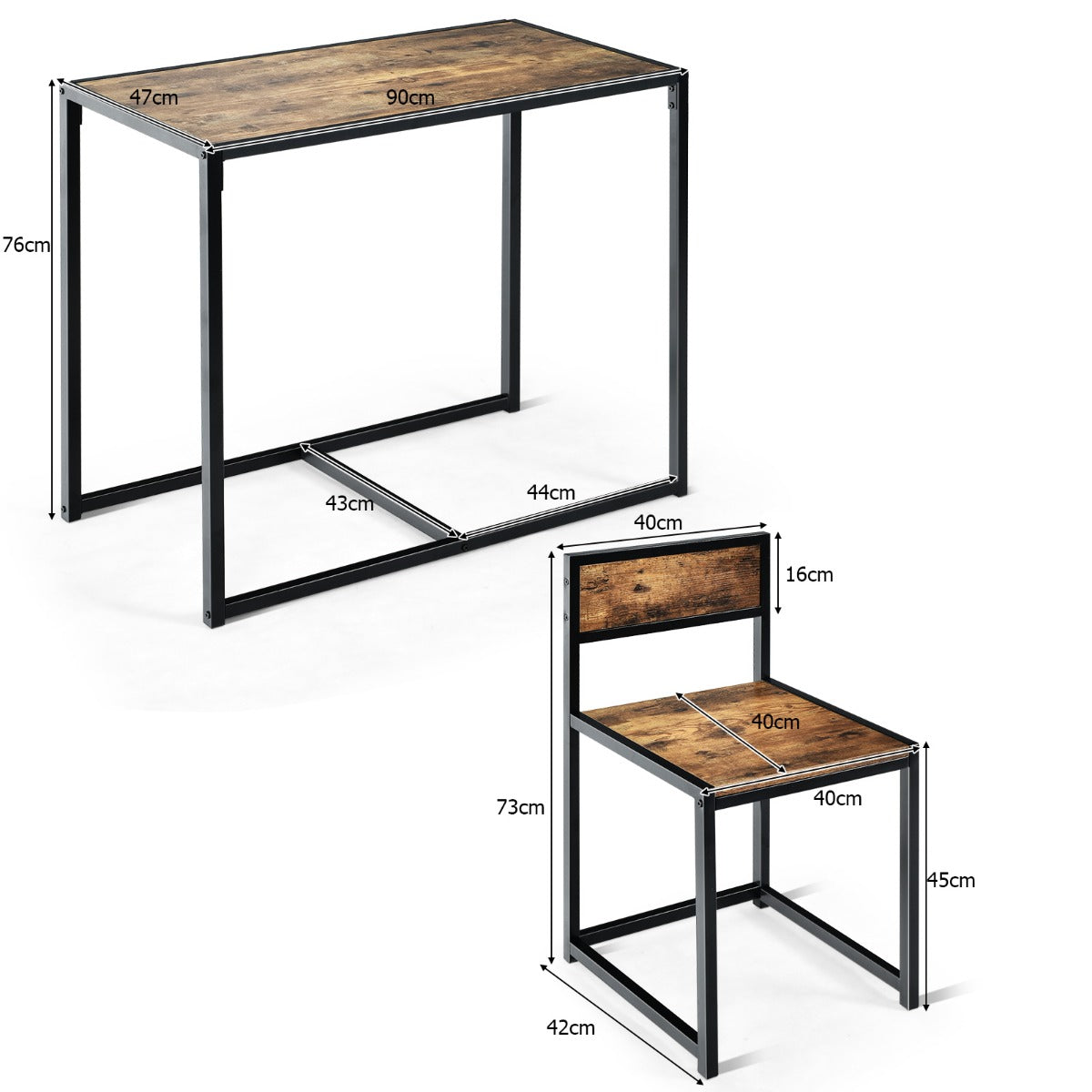 LIVSK 3-Delige Tafel- en Stoelenset - Ruimtebesparend - Gepoedercoat Stalen Frame - Comfortabele Stoelen - Antiek