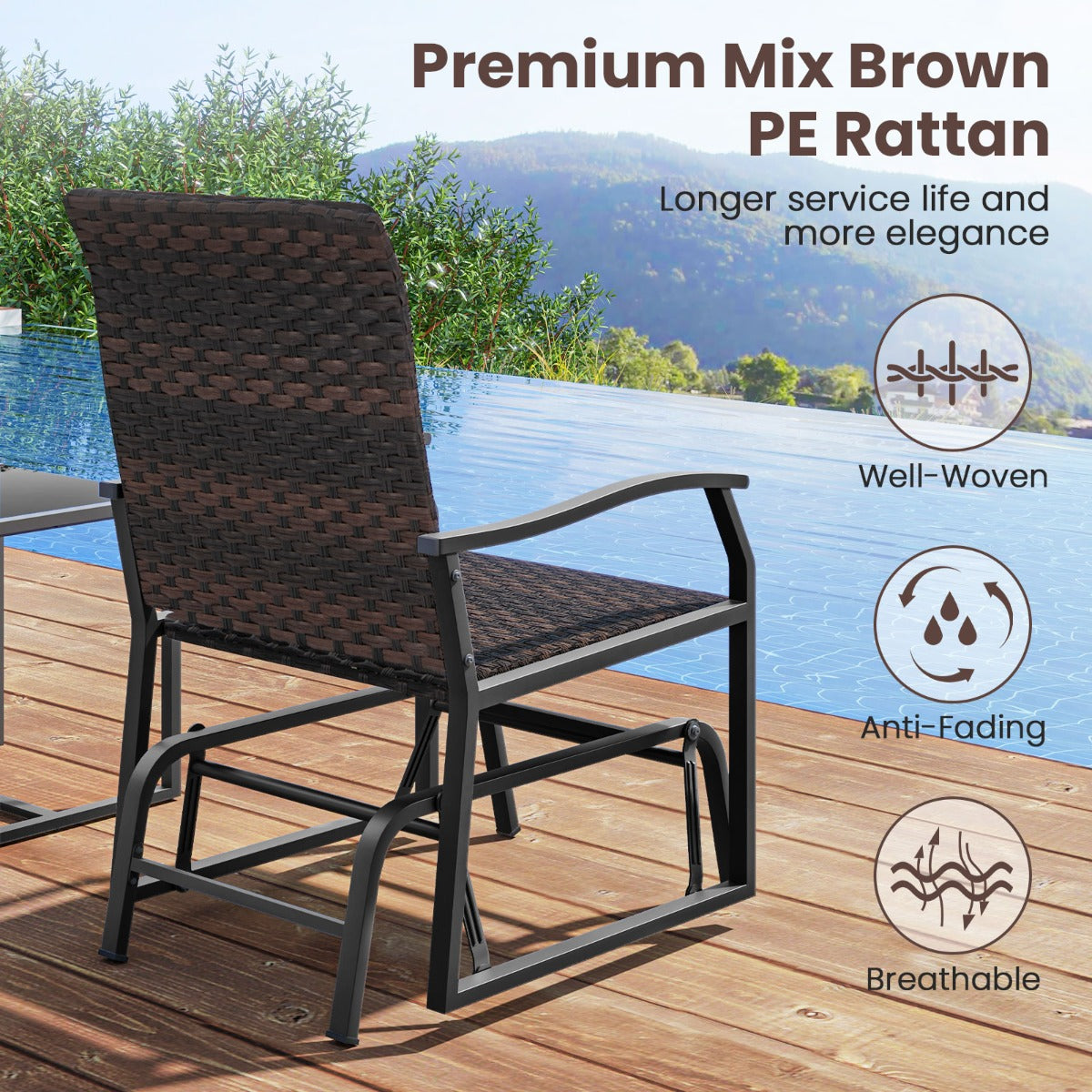 LIVSK 3-delige Terrasschuifset - 2 Stoelen met Sneldrogend Schuim - Elegante Salontafel van Gehard Glas - Gemengd Bruin