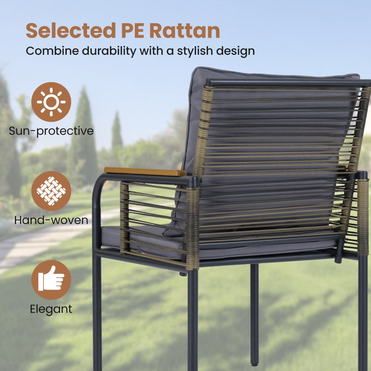 Livsk costway 3 delige tuinloungeset van rotan ruimtebesparende eetset voor buiten met kussens rechthoekige tuintafel en rotanstoelen grijs 2