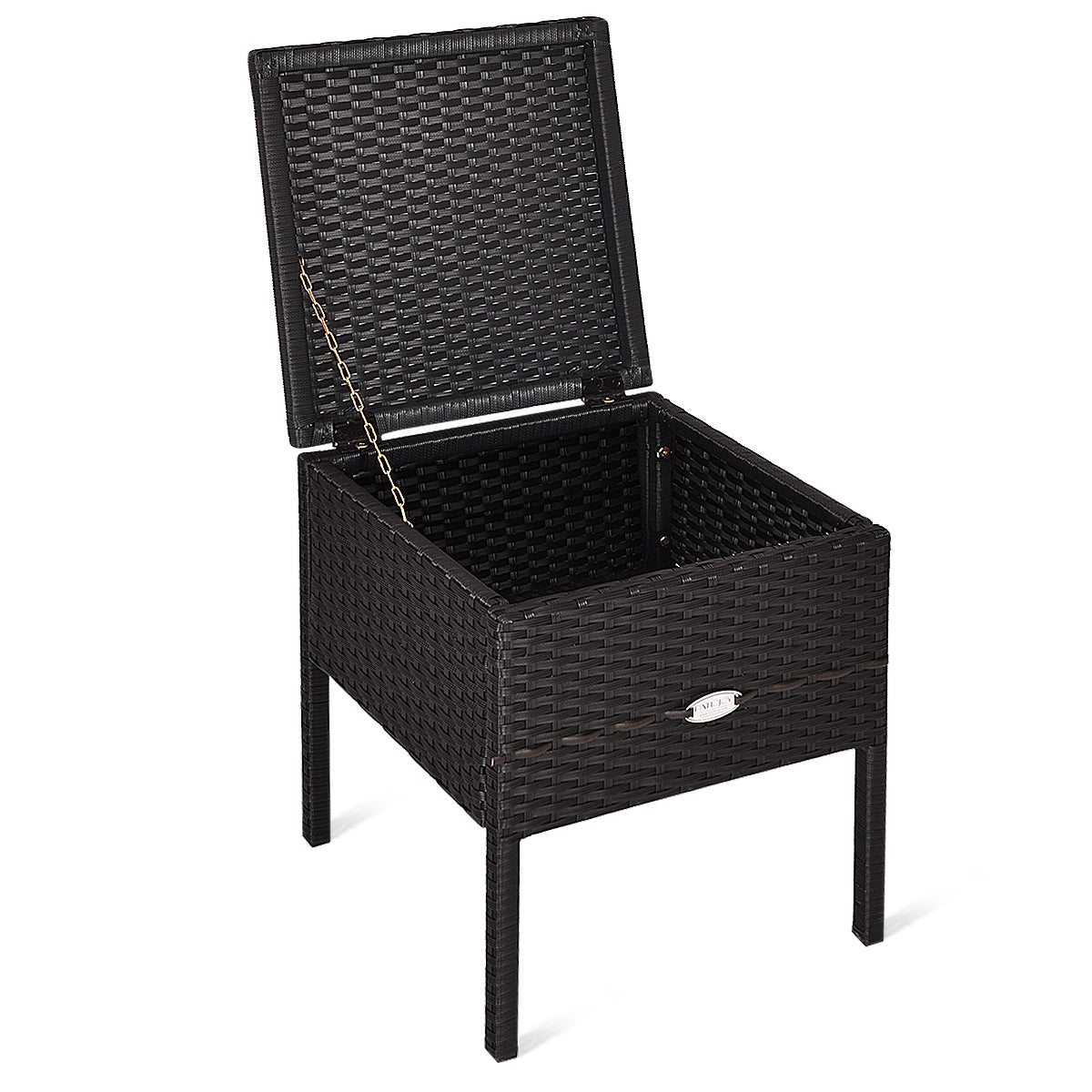 LIVSK Patioset - Duurzaam PE Rotan en Roestvrij Staal - Ergonomische Stoelen met Kussens - Bijzettafel met Opbergruimte - Zwart