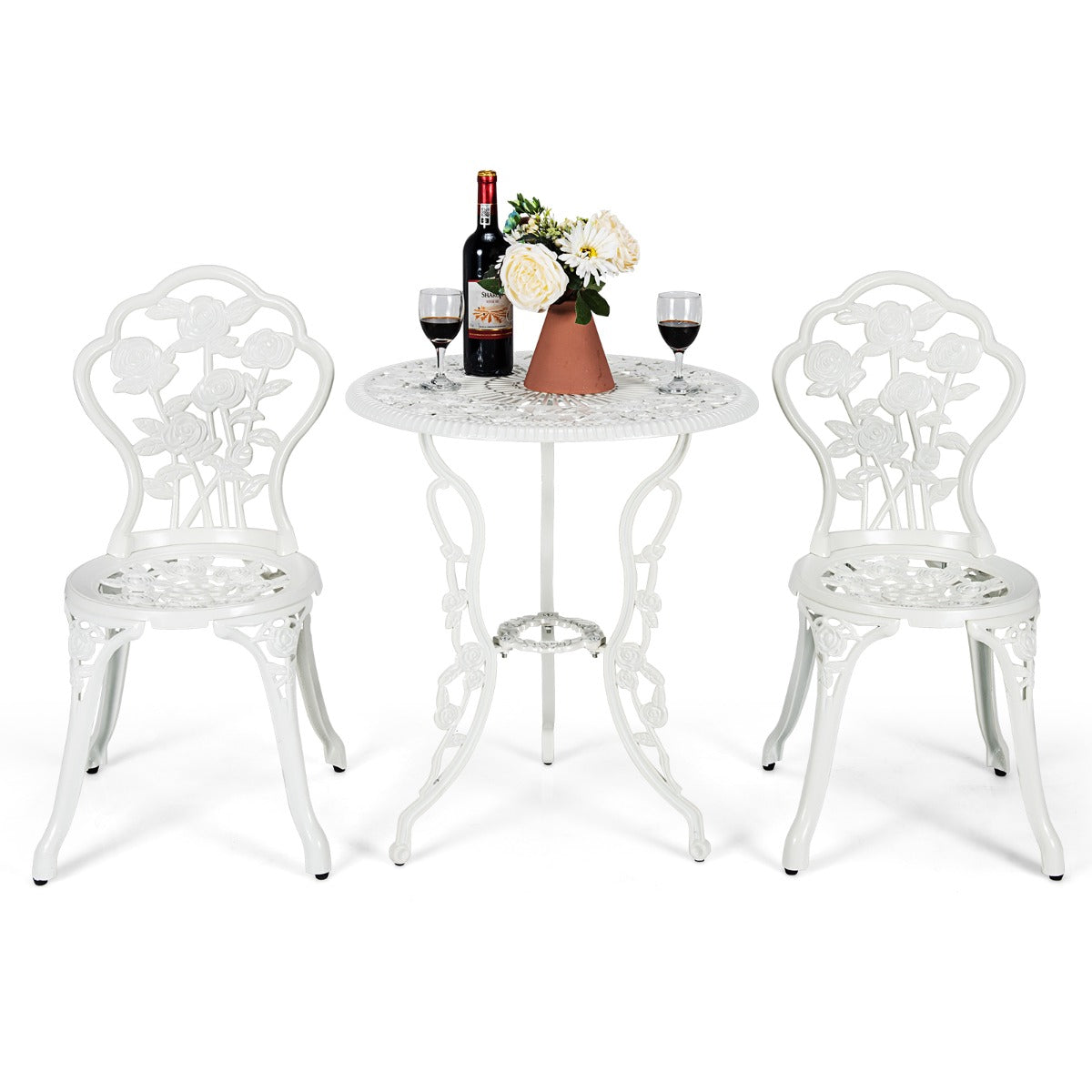 LIVSK 3-delige Bistrotafelset - Stijlvol Design - Duurzaam Gecoat Metaal - Comfortabele Stoelen - Voor Kleine Ruimtes - Wit