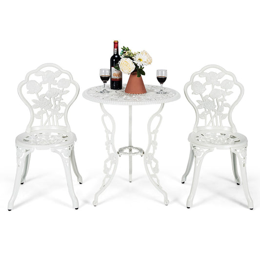 LIVSK 3-delige Bistrotafelset - Stijlvol Design - Duurzaam Gecoat Metaal - Comfortabele Stoelen - Voor Kleine Ruimtes - Wit