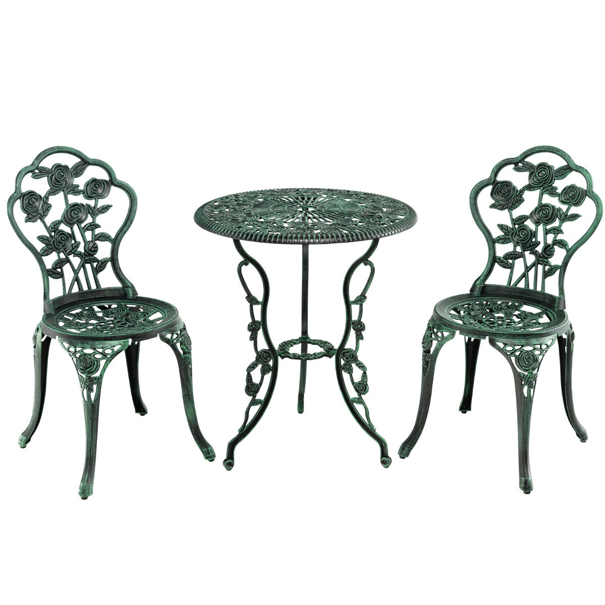 LIVSK 3-delige Bistrotafelset - Duurzaam Gegoten Aluminium - Antiek Design - Ideaal voor Kleine Ruimtes - Brons