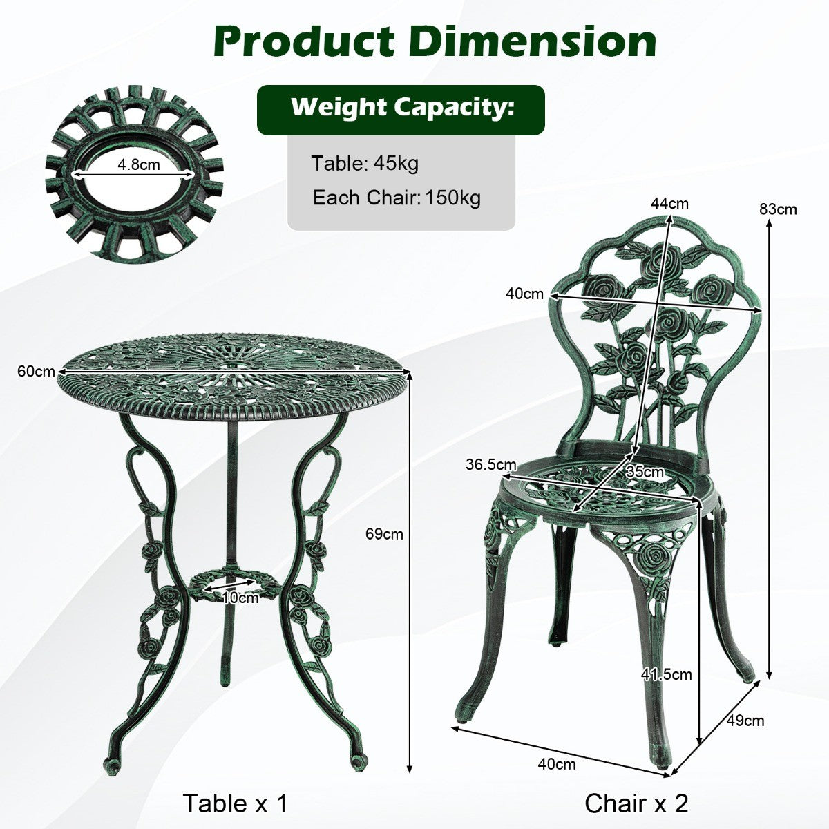 LIVSK 3-delige Bistrotafelset - Duurzaam Gegoten Aluminium - Antiek Design - Ideaal voor Kleine Ruimtes - Brons