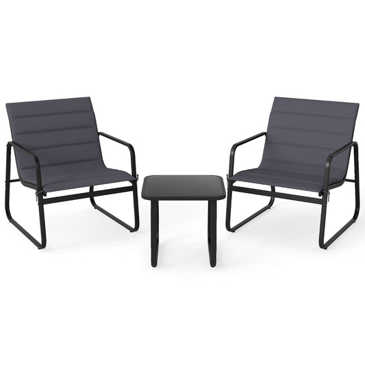 Livsk costway 3 delige tuinset buitenstoelen en bijzettafel met afneembare kussens en blad van gehard glas