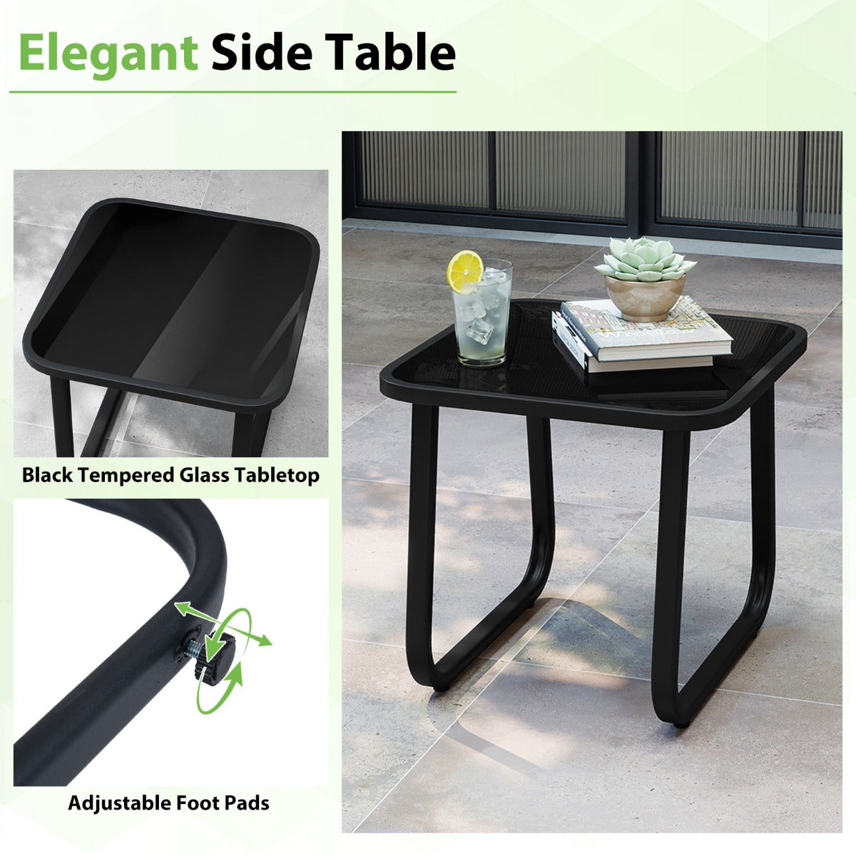 Livsk costway 3 delige tuinset buitenstoelen en bijzettafel met afneembare kussens en blad van gehard glas 4