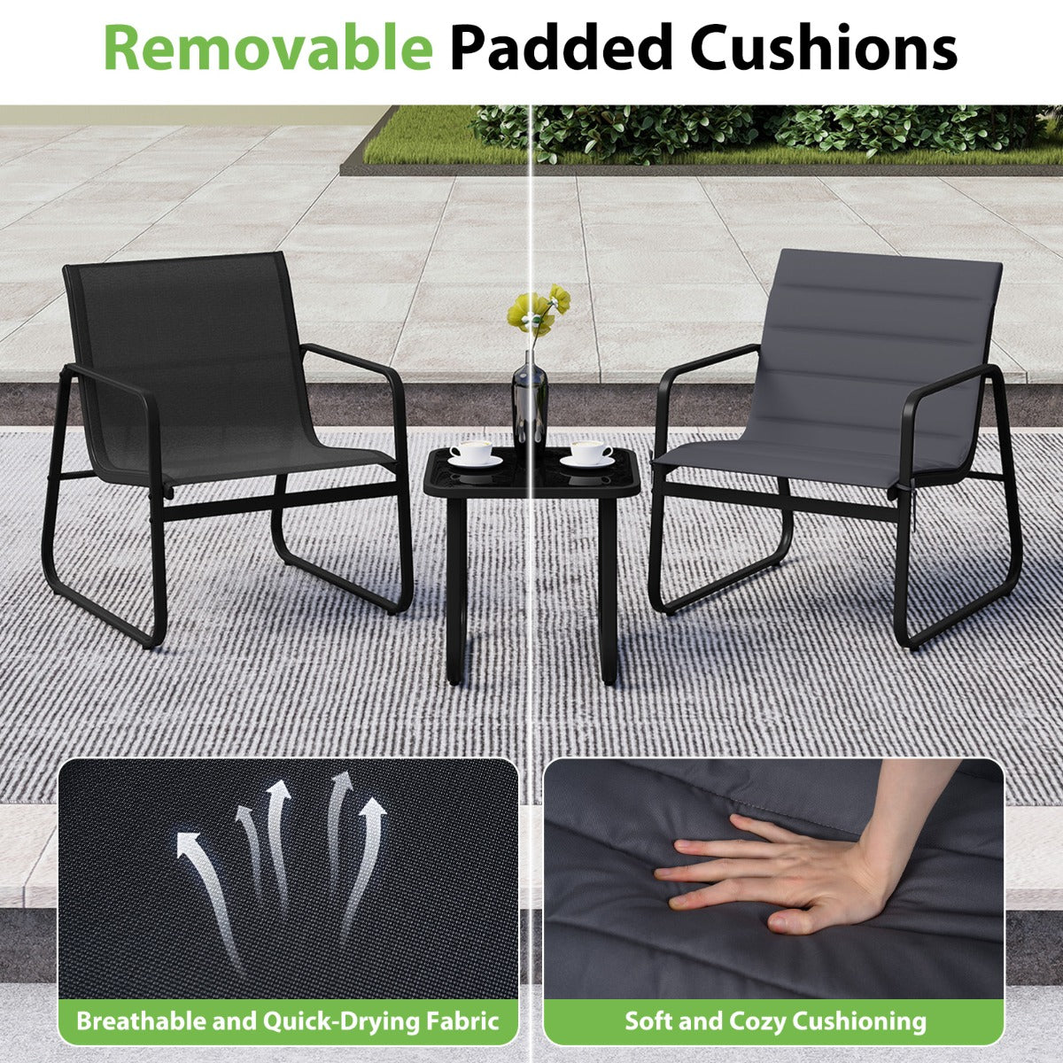 Livsk costway 3 delige tuinset buitenstoelen en bijzettafel met afneembare kussens en blad van gehard glas 5