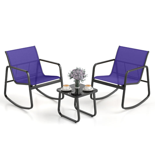 LIVSK 3-delige Schommelset voor Terras - Ergonomisch en Duurzaam - Antislip en Roestbestendig - Gehard Glas Tafelblad - Grijs