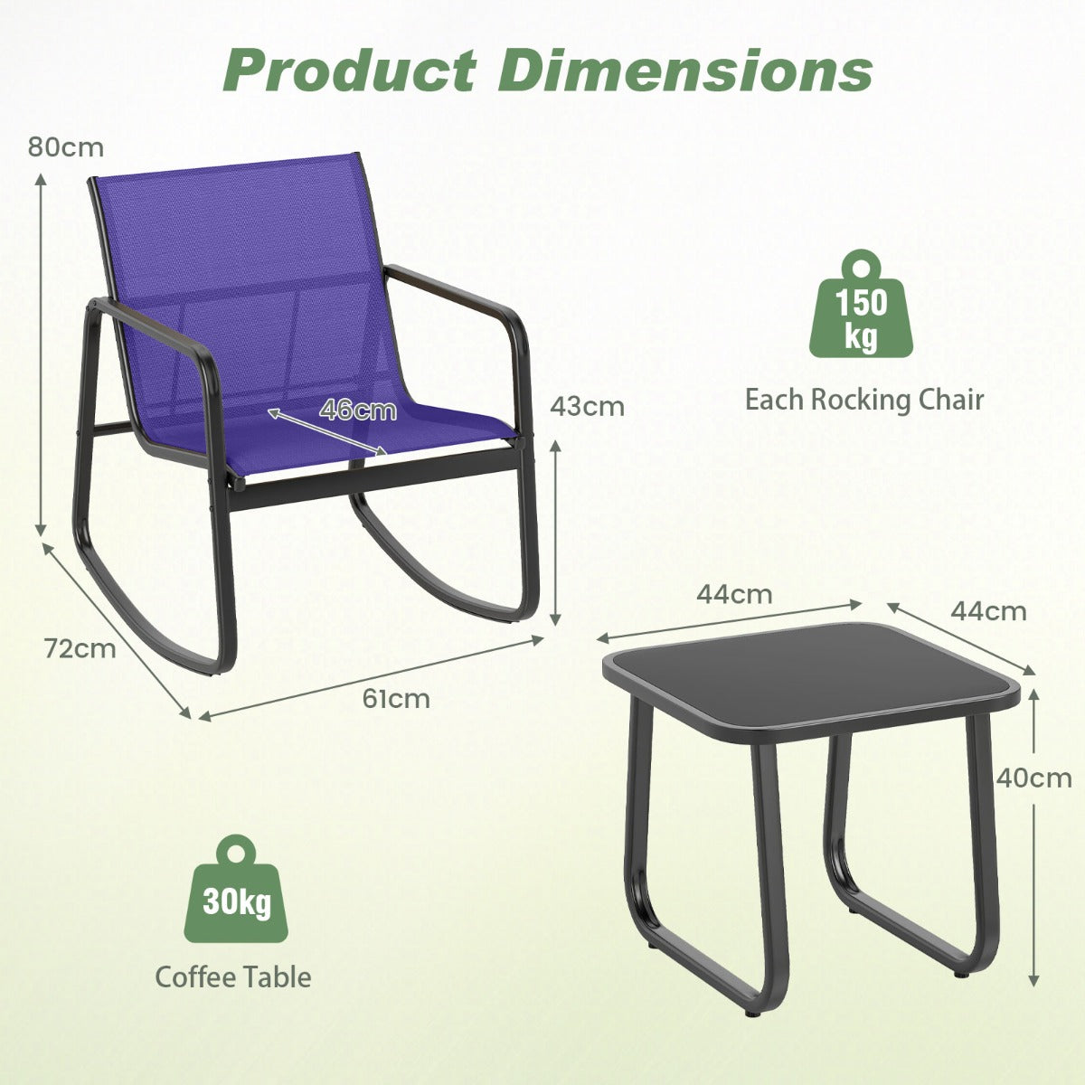 LIVSK 3-delige Schommelset voor Terras - Ergonomisch en Duurzaam - Antislip en Roestbestendig - Gehard Glas Tafelblad - Grijs
