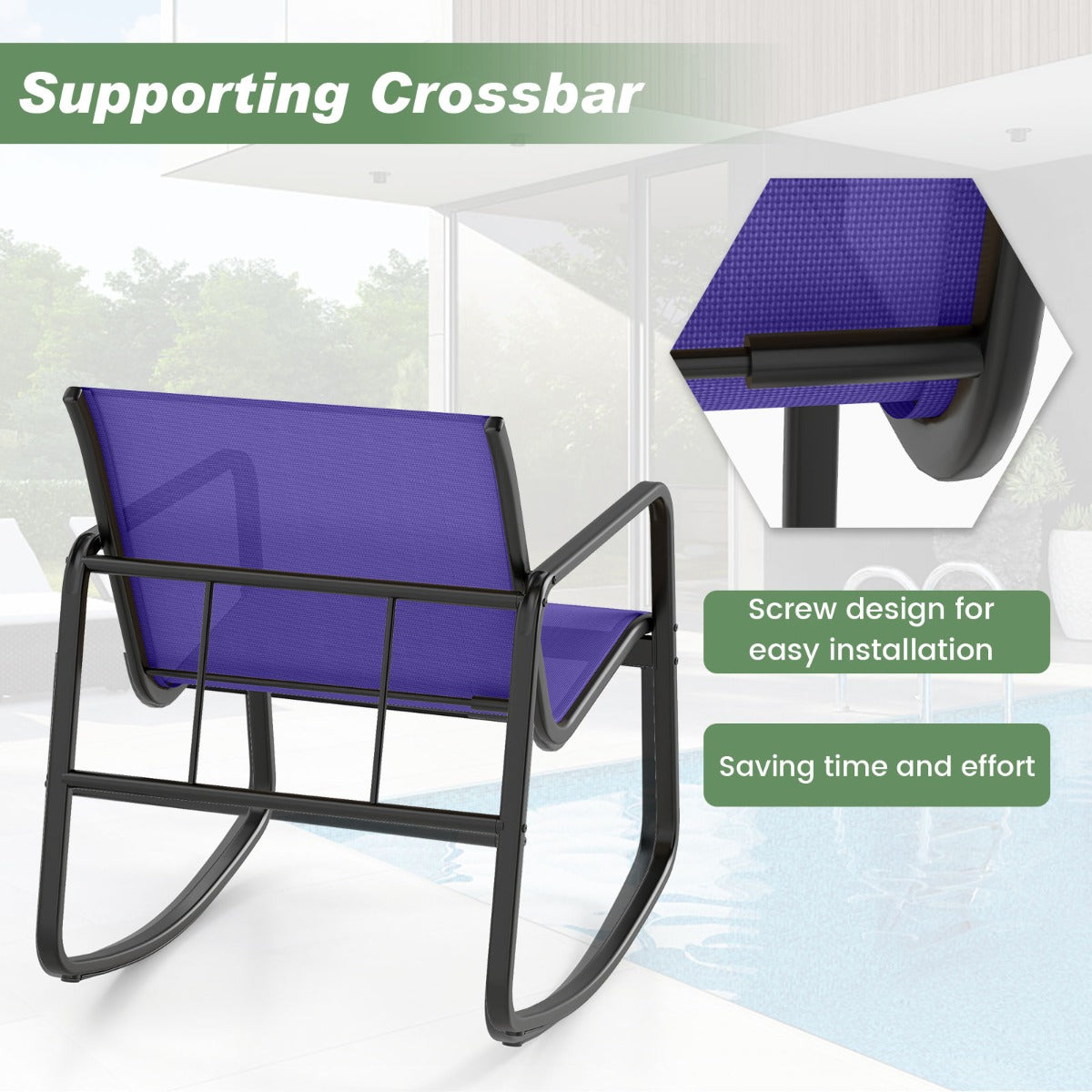 LIVSK 3-delige Schommelset voor Terras - Ergonomisch en Duurzaam - Antislip en Roestbestendig - Gehard Glas Tafelblad - Grijs