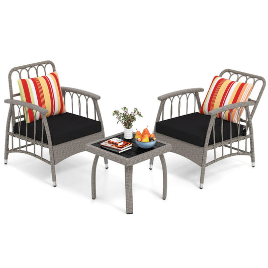 LIVSK 3-Delige Tuinloungeset - Verstelbare Rugleuning - PE Rattan - Gegalvaniseerd Frame - Compact voor Kleine Ruimtes - Grijs