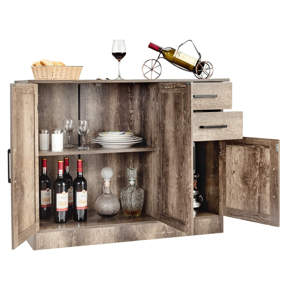 LIVSK Buffetkast - Veelzijdig met Verstelbare Plank - 2 Lades en 3 Deuren - Stevig MDF - 110 x 40 x 78 cm - Grijs