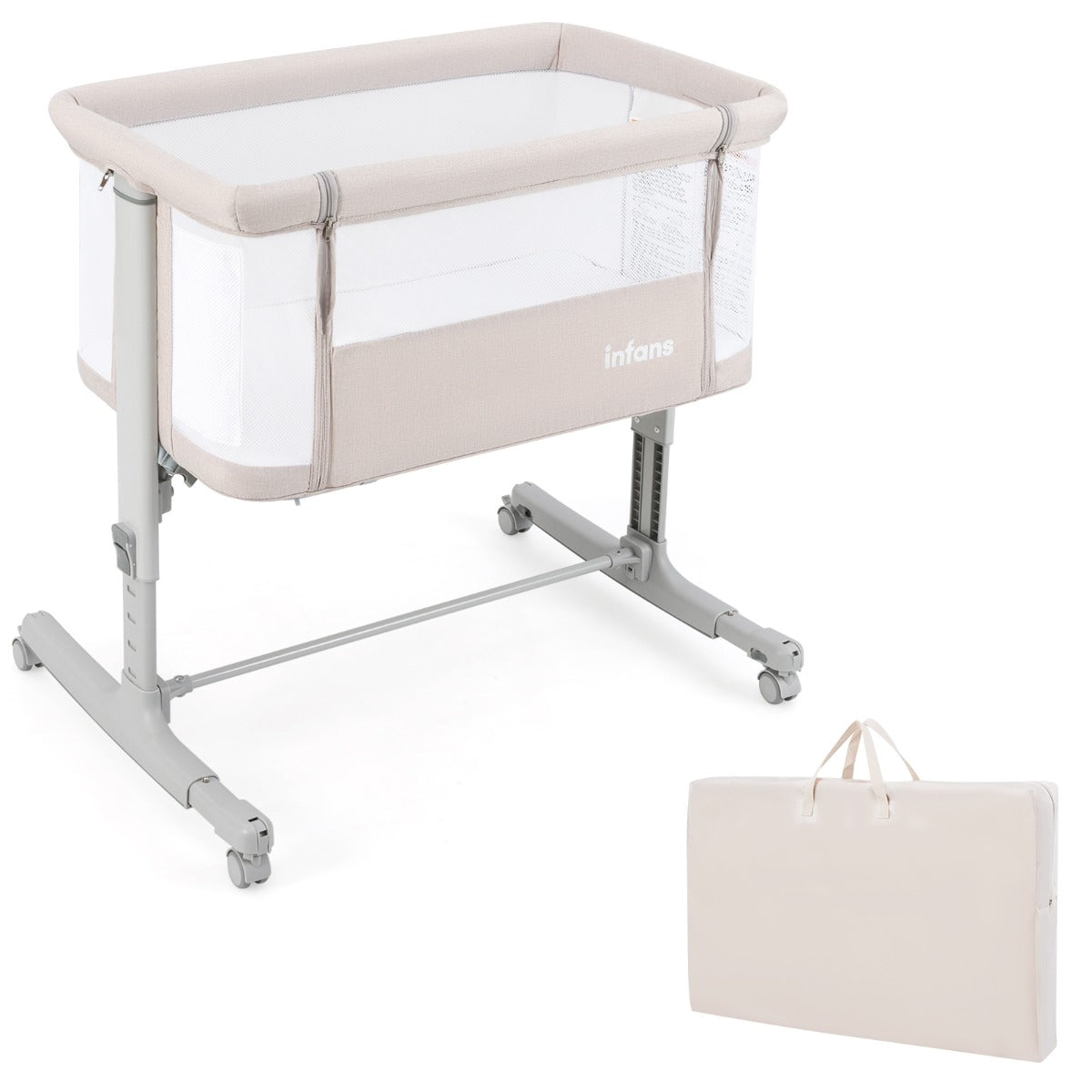 LIVSK 3-in-1 Co-sleeper - Verstelbare Hoogte - Inclusief Oxford-reistas - Voor Baby's tot 9 kg - Beige