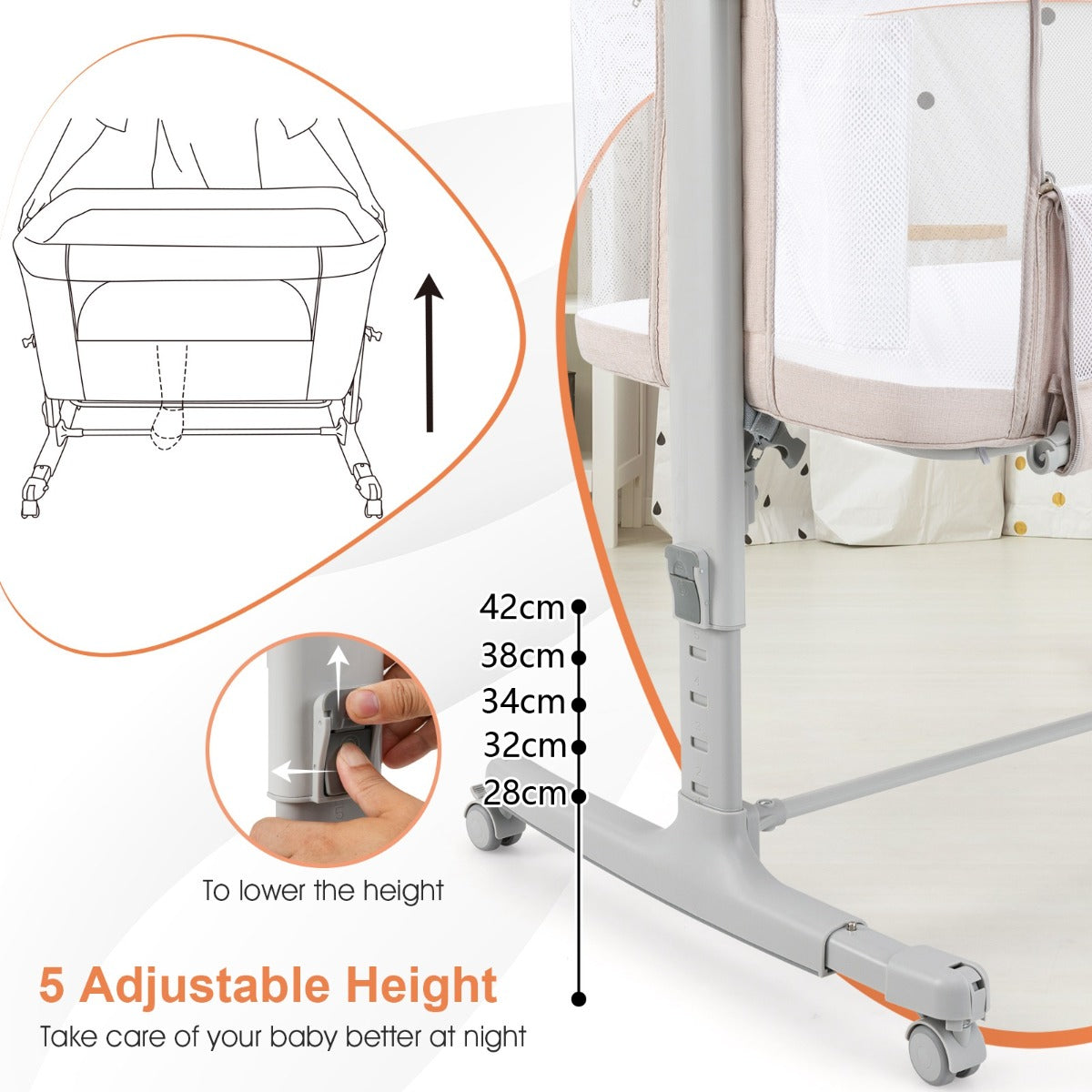 LIVSK 3-in-1 Co-sleeper - Verstelbare Hoogte - Inclusief Oxford-reistas - Voor Baby's tot 9 kg - Beige