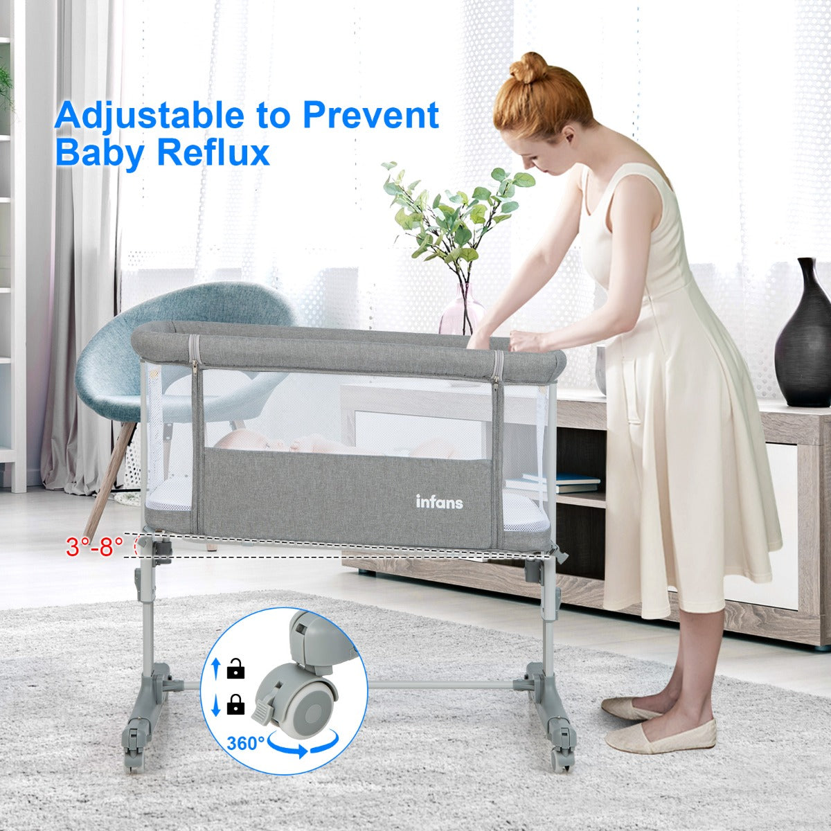 LIVSK 3-in-1 Co-Sleeper - Verstelbare Hoogte - Draagtas - Verplaatsbaar - Tot 9 kg - Donkergrijs