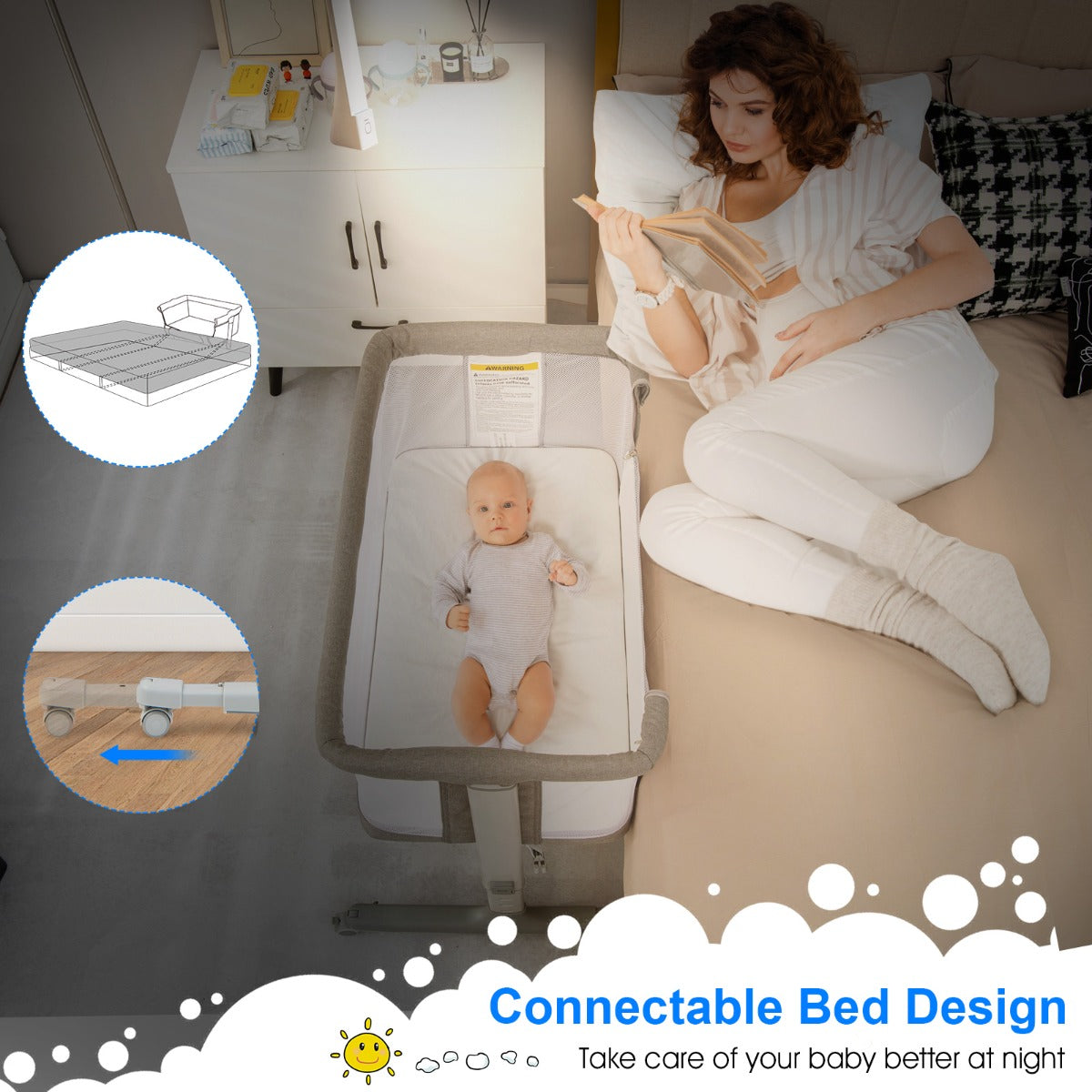 LIVSK 3-in-1 Co-Sleeper - Verstelbare Hoogte - Draagtas - Verplaatsbaar - Tot 9 kg - Donkergrijs