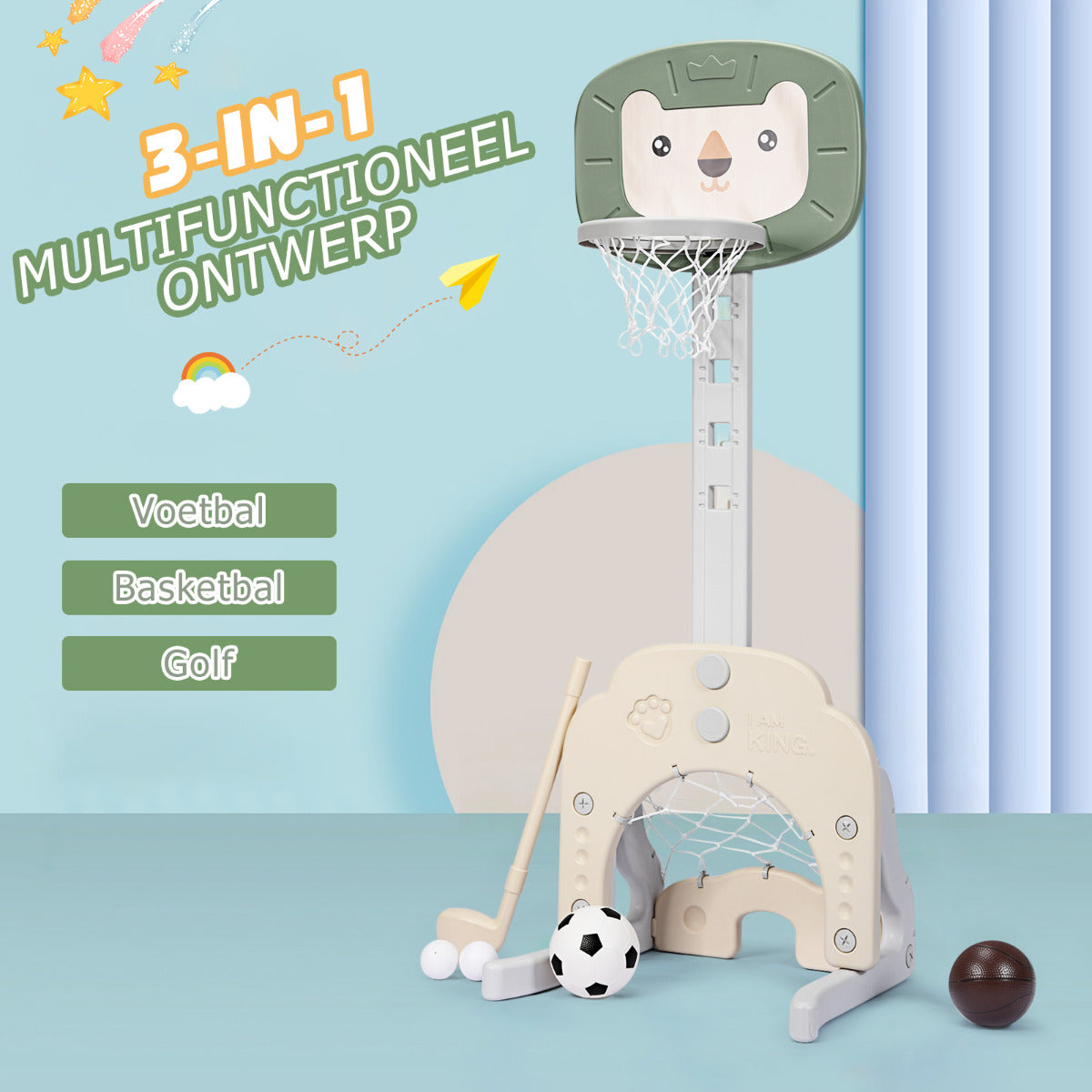 LIVSK 3-in-1 Activiteitencentrum - Verstelbare Hoogte 77-116 cm - Veilig en Interactief - Voor Kinderen 2-7 Jaar - Groen + Wit