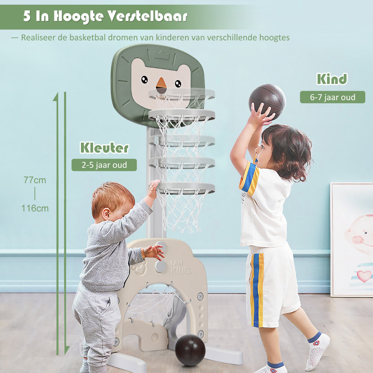 LIVSK 3-in-1 Activiteitencentrum - Verstelbare Hoogte 77-116 cm - Veilig en Interactief - Voor Kinderen 2-7 Jaar - Groen + Wit