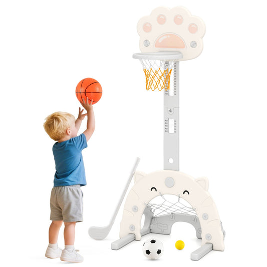 Livsk costway 3 in 1 basketbalring en activiteitencentrum voor kinderen speelset voor binnen en buiten
