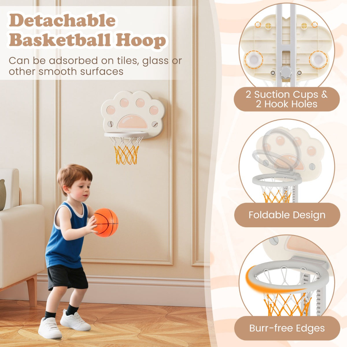 Livsk costway 3 in 1 basketbalring en activiteitencentrum voor kinderen speelset voor binnen en buiten 6