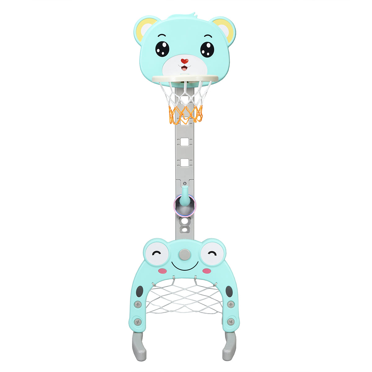 LIVSK 3-in-1 Basketbalstandaard - Verstelbaar van 88 tot 128 cm - Inclusief Basketbal en Voetbal - Veilig en Stabiel - Lichtblauw