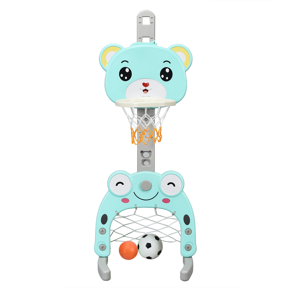 LIVSK 3-in-1 Basketbalstandaard - Verstelbaar van 88 tot 128 cm - Inclusief Basketbal en Voetbal - Veilig en Stabiel - Lichtblauw