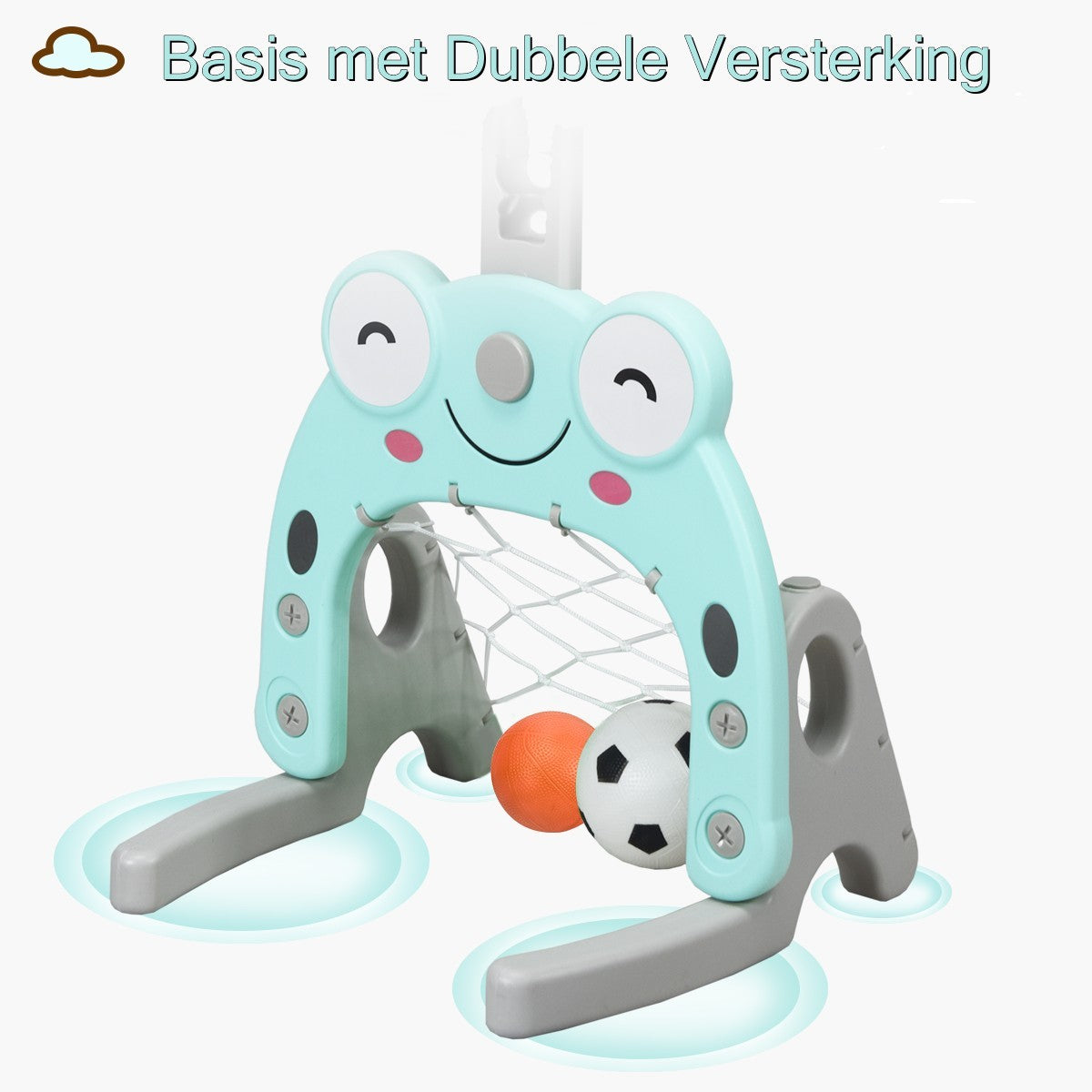 LIVSK 3-in-1 Basketbalstandaard - Verstelbaar van 88 tot 128 cm - Inclusief Basketbal en Voetbal - Veilig en Stabiel - Lichtblauw