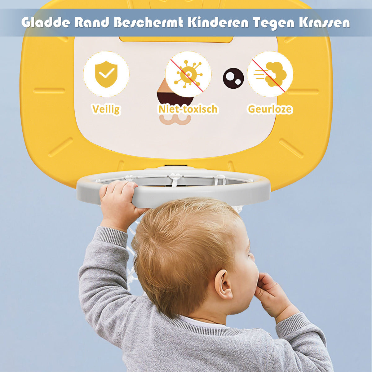 LIVSK 3-in-1 Peuterbasketbalhoepel - Verstelbare Hoogte 77-116 cm - Golf, Basketbal en Voetbal - Stabiele Driehoekstructuur -