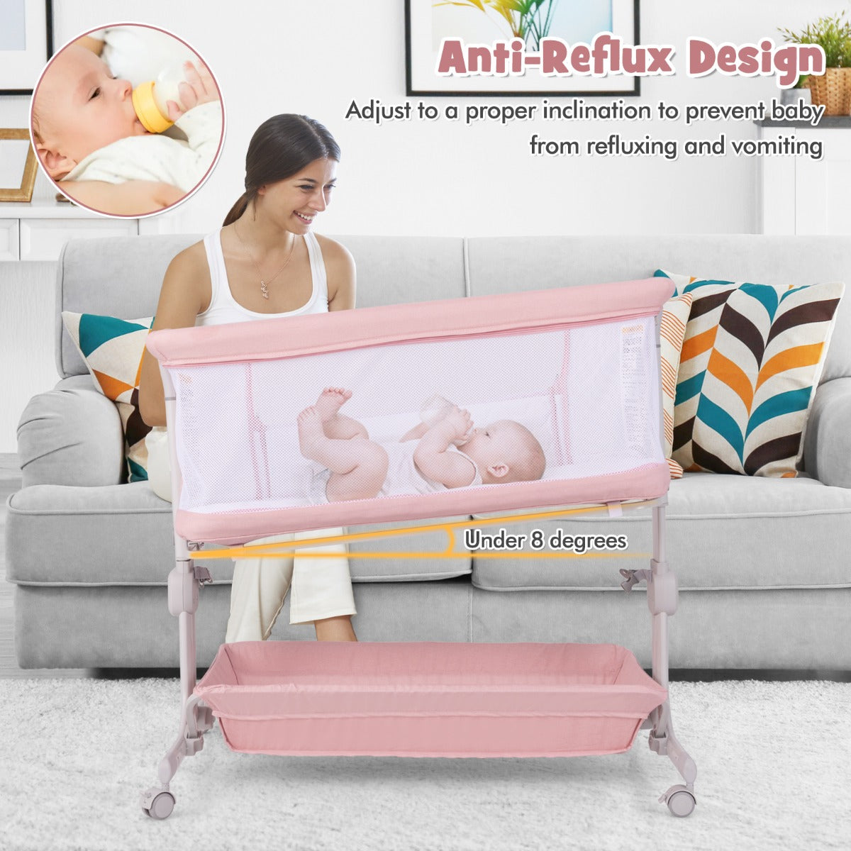 LIVSK Co - Sleeper Bedbank 3 - in - 1 - 6 Verstelbare Hoogtes - Veiligheidsriemen - Opvouwbaar - Draagbaar - Inclusief Matras