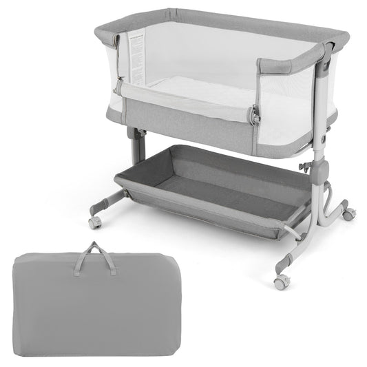 LIVSK Bedside Sleeper - 6 Verstelbare Hoogtes - Veiligheidsriemen - Opvouwbaar en Draagbaar - Comfortabele Matras - Grijs