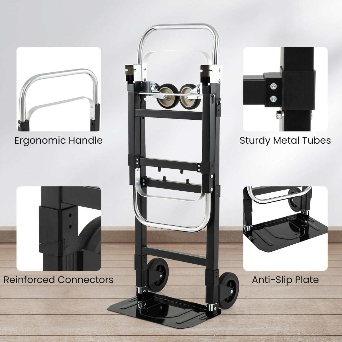 Livsk costway 3 in 1 converteerbare handkar stevige opvouwbare steekwagen met intrekbare handgreep en verstelbare lengte 6