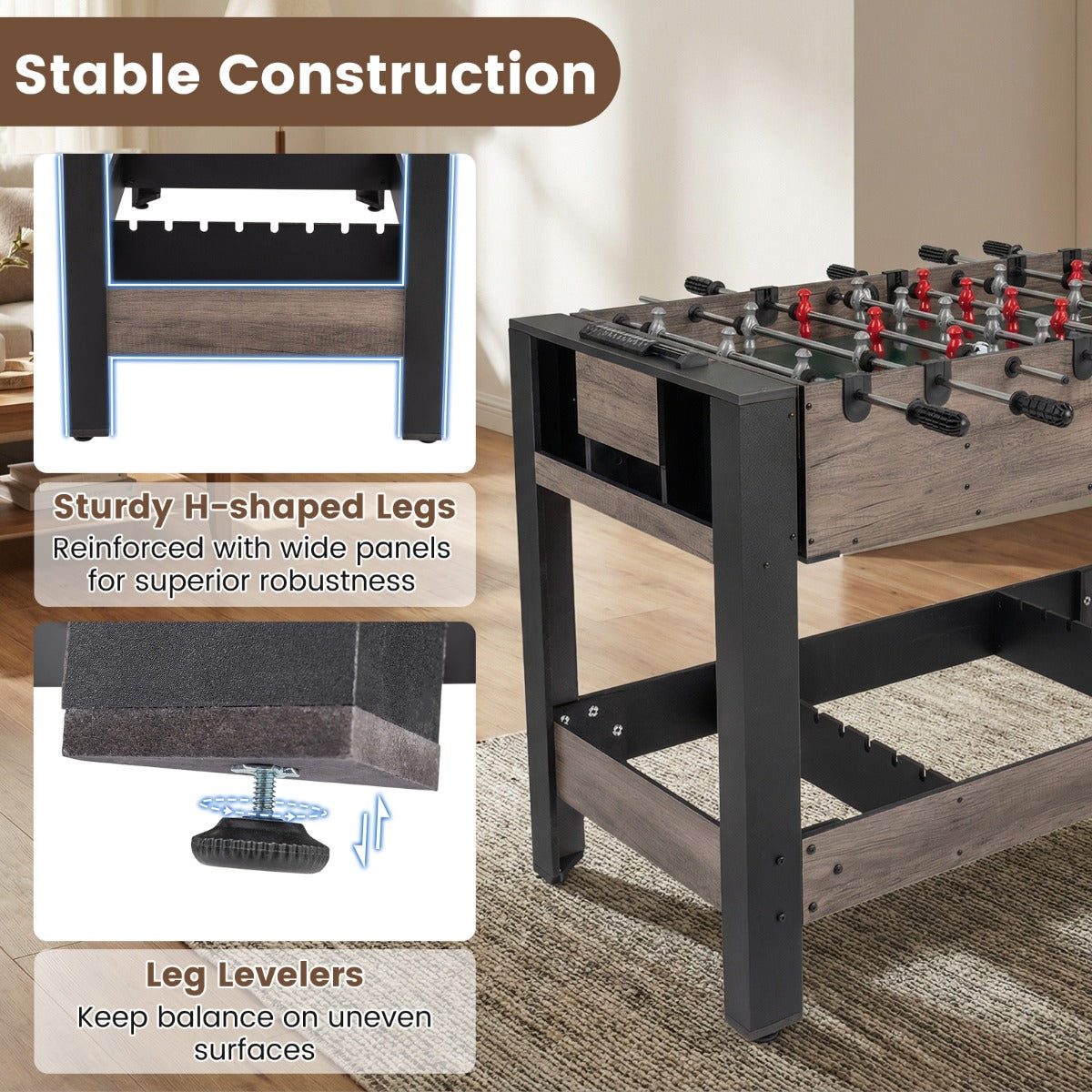 Livsk costway 3 in 1 draaibare speeltafel combitafel met tafelvoetbal biljart en tafeltennis 4