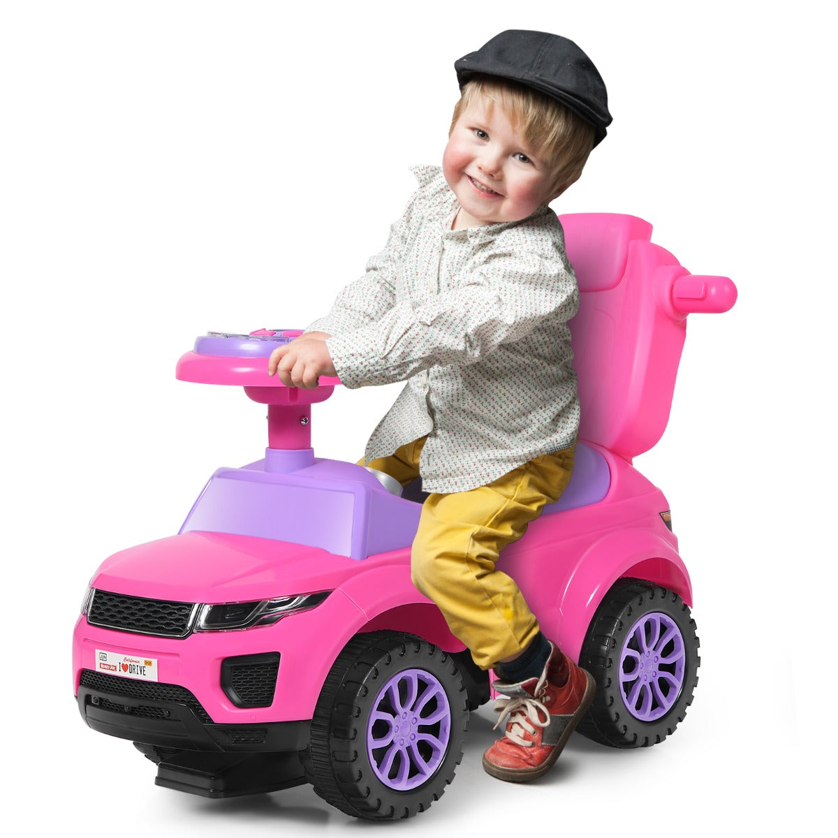 LIVSK 3-in-1 Duwwagen - Kinderwagen, Loopauto en Meerijdfunctie - Veiligheidshekjes en Opbergruimte - Tot 25 kg - Roze