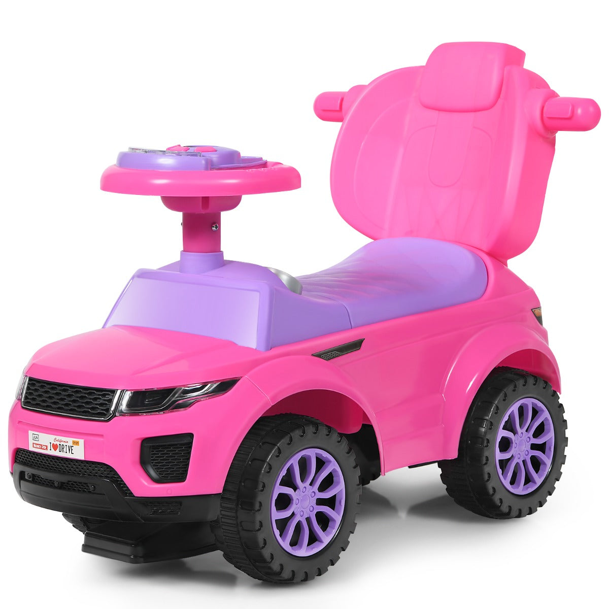 LIVSK 3-in-1 Duwwagen - Kinderwagen, Loopauto en Meerijdfunctie - Veiligheidshekjes en Opbergruimte - Tot 25 kg - Roze