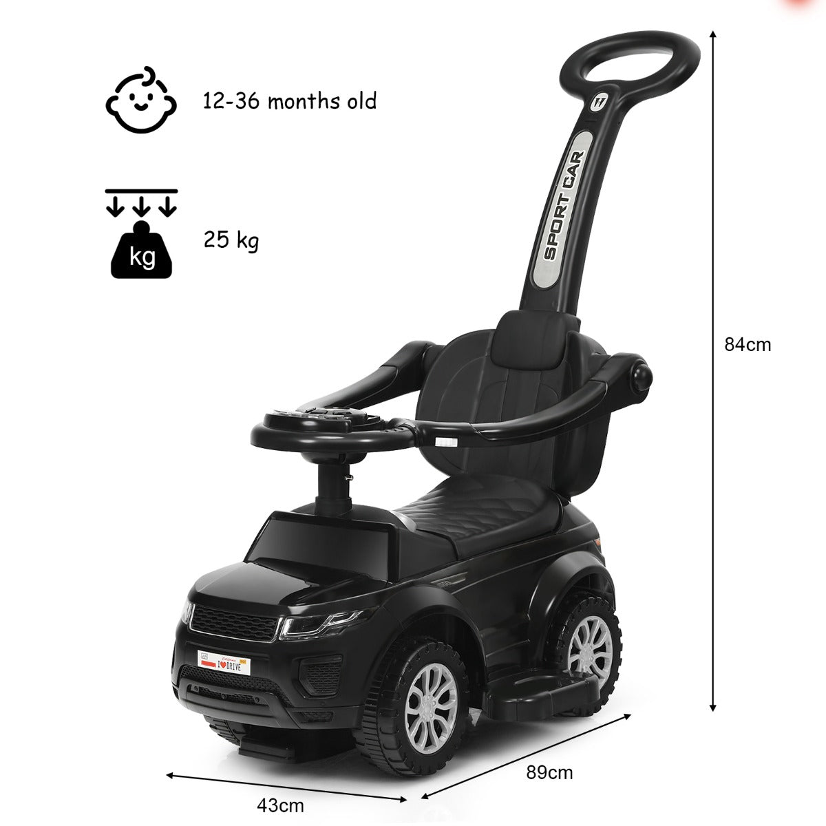 LIVSK 3-in-1 Duwwagen - Multifunctioneel met Afneembare Duwstang - Veiligheidshekjes - Opbergruimte - Tot 25 kg - Roze