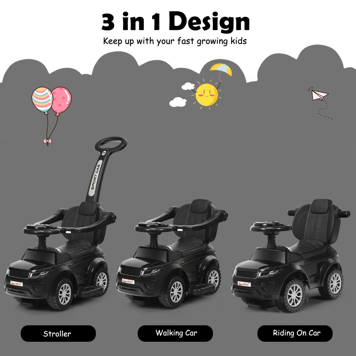 LIVSK 3-in-1 Duwwagen - Multifunctioneel met Afneembare Duwstang - Veiligheidshekjes - Opbergruimte - Tot 25 kg - Roze