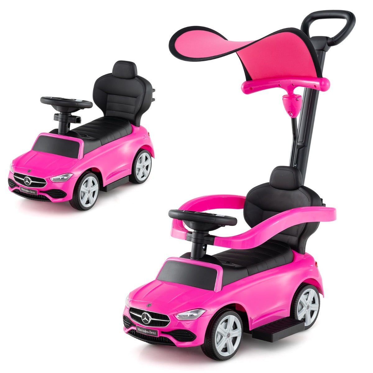 LIVSK 3-in-1 Loopauto - Kinderwagen, Loopauto of Duwwagen - Interactief Stuurwiel met Geluid - Opbergruimte - Voor Peuters - Zwart