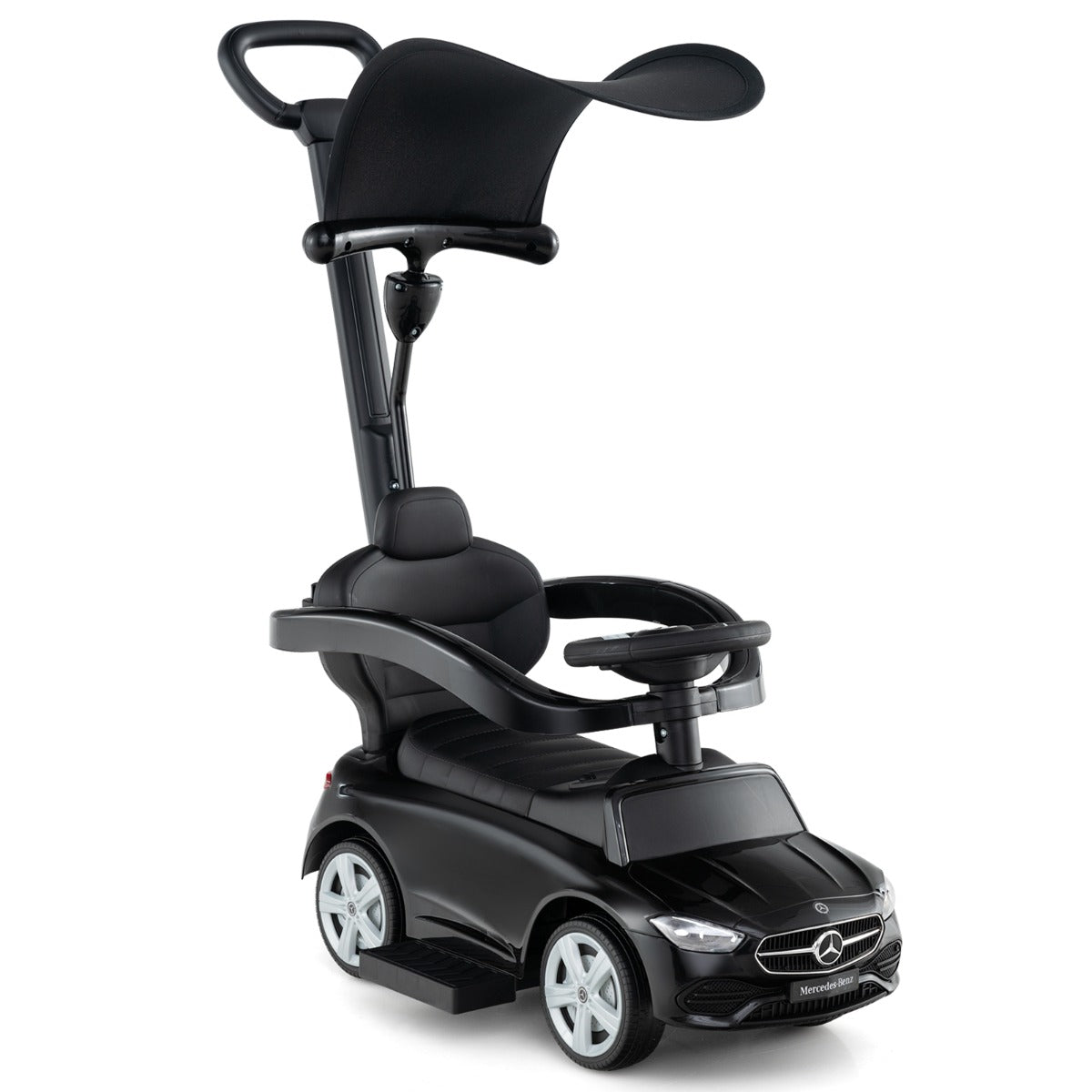 LIVSK 3-in-1 Loopauto - Kinderwagen, Loop- en Schuifauto - Interactief Stuurwiel met Geluid - Veilig en Duurzaam - Zwart