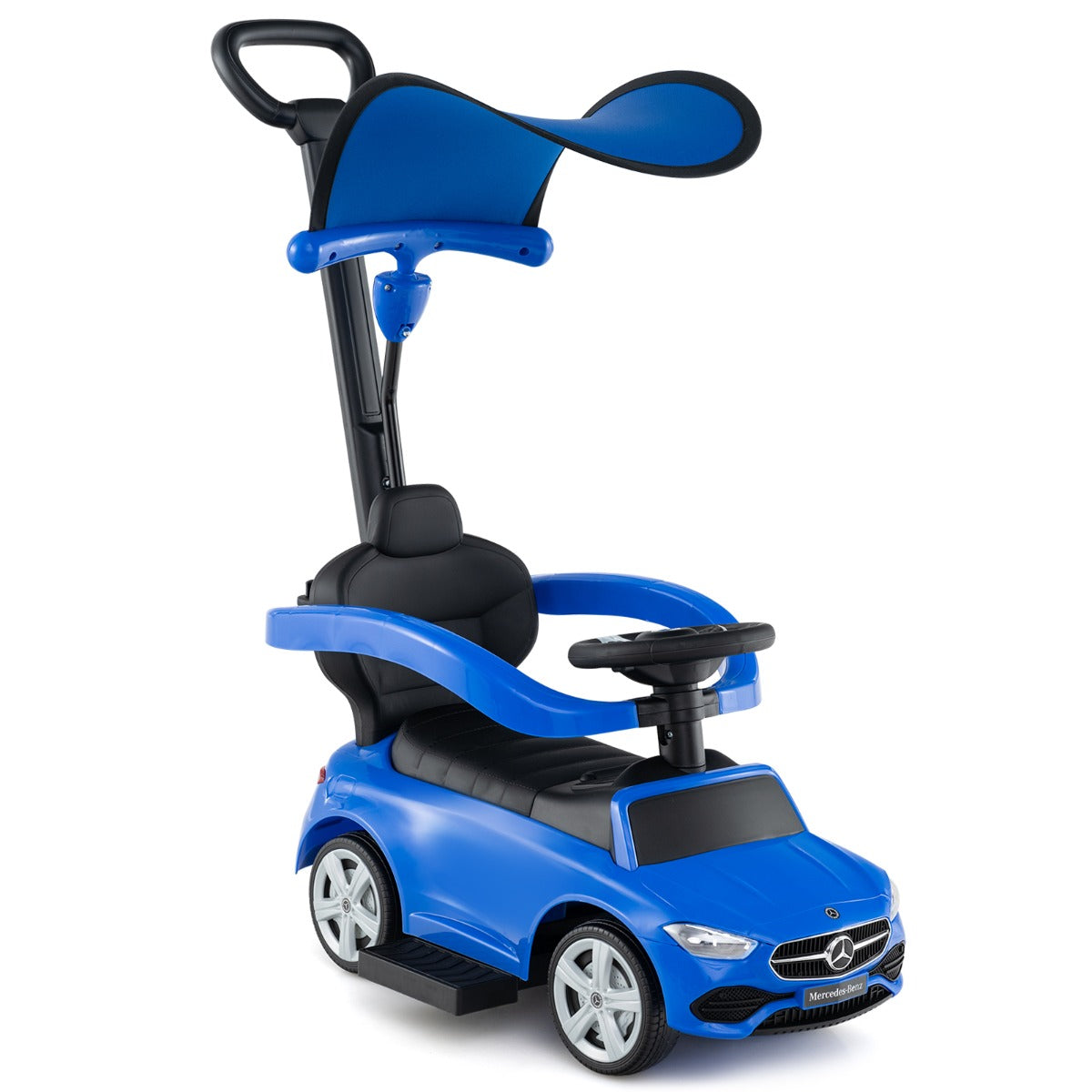 Livsk costway 3 in 1 duwauto voor kinderen mercedes benz speelgoedauto onder licentie met verstelbare kap en stuur draagvermogen 25 kg
