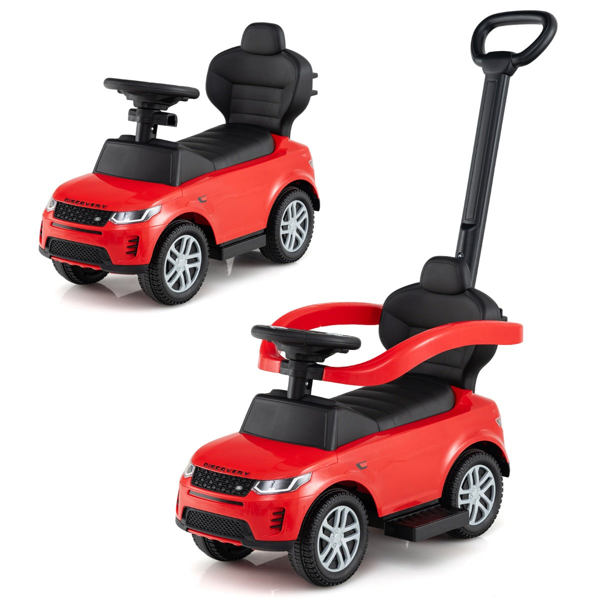 LIVSK Peuterkinderwagen - Inklapbaar van Duw- naar Loopwagen - Slijtvaste Wielen - Stuur met Geluiden - Tot 25 kg - Rood