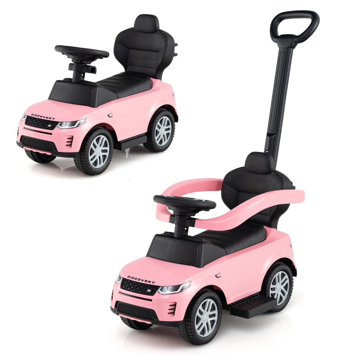 LIVSK 3-in-1 Loopauto voor Peuters - Duwwagen, Glijauto, Inklapbare Voetsteunen - Slijtvaste Wielen - 18-36 maanden - Roze